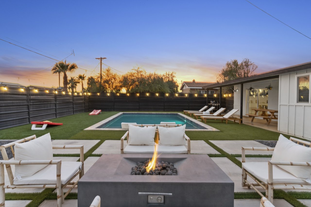 Backyard with Pool and Firepit