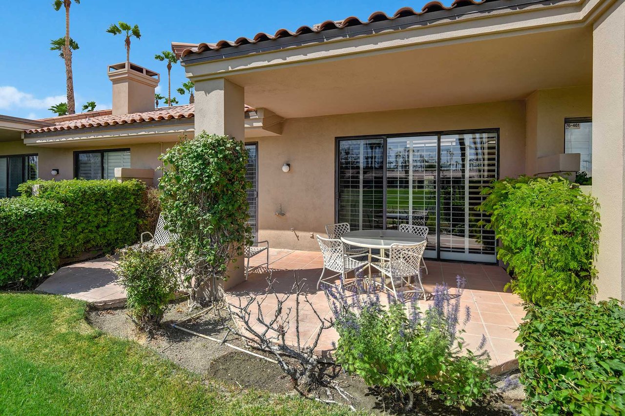 Relax on your own sun-drenched patio surrounded by lush gardens and swaying palms. Sip your morning coffee at the outdoor table before exploring the desert beauty all around you.