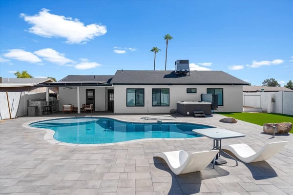 Pool area with seating